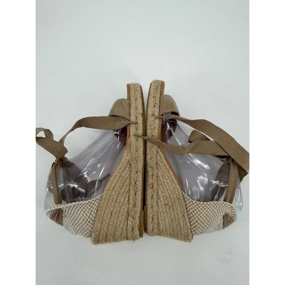 Maypol Tan Suede Espadrille Wedge Sandals Lace Up Made in Spain Size 39